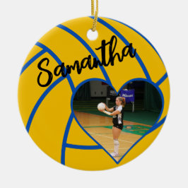 Ornamento De Cerâmica Custom Heart Photo Senior Volleyball Player