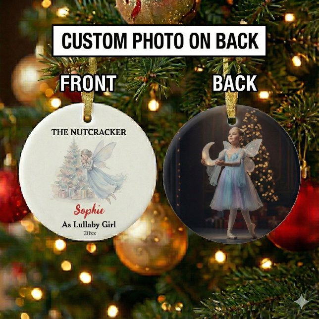 Ornamento De Cerâmica Custom Lullaby Girl Nutcracker Photo Christmas (Criador carregado)