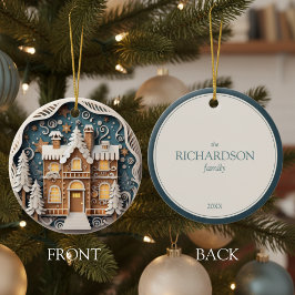 Ornamento De Cerâmica Custom Name 3D Gingerbread House Christmas