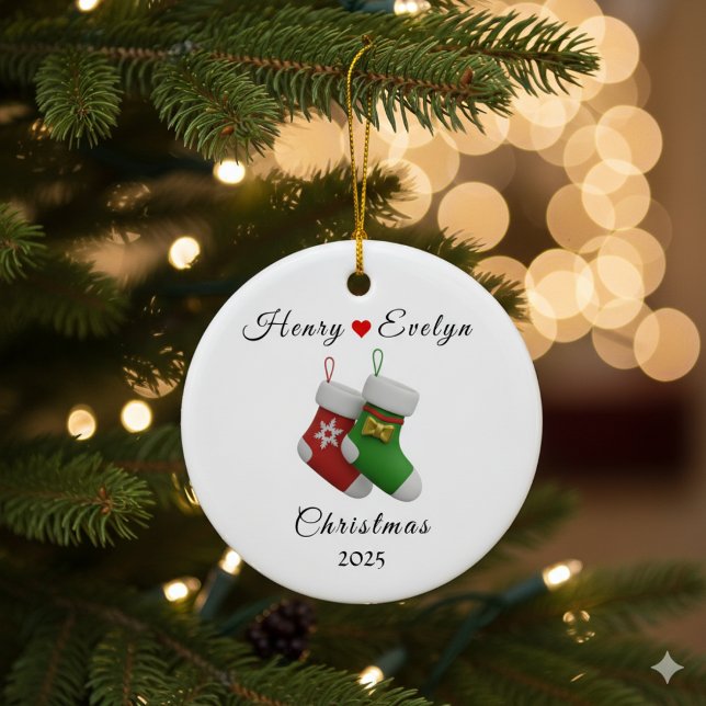 Ornamento De Cerâmica Custom Name Holiday Gift for Couples |  (Criador carregado)