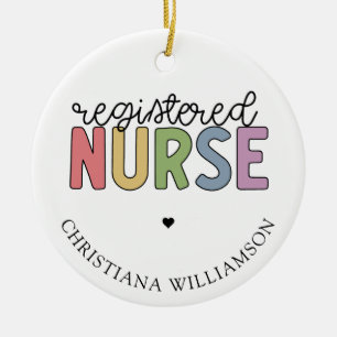 Ornamento De Cerâmica Custom Name Registered Nurse RN Nurse Graduation