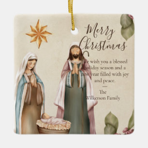 Ornamento De Cerâmica Custom Nativity Scene Religious Christmas Quote