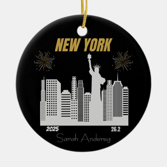 Ornamento De Cerâmica Custom New York 2025 Marathon Runner Gift (Frente)