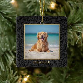 Ornamento De Cerâmica Custom Pet Name Photo Botanical Holiday