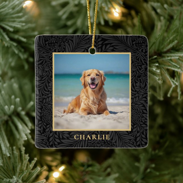 Ornamento De Cerâmica Custom Pet Name Photo Botanical Holiday (Árvore)