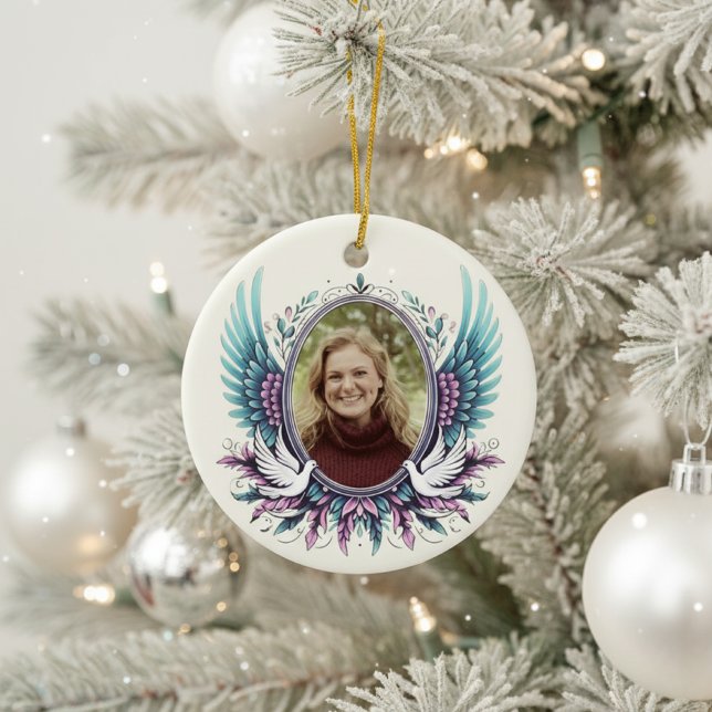 Ornamento De Cerâmica Custom Photo Angel Wings Memorial Keepsake Gift  (Personalized Custom Photo Memorial Ornament)