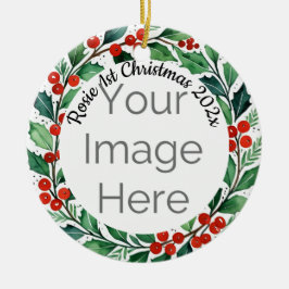 Ornamento De Cerâmica custom photo Christmas holly ceramic ornament
