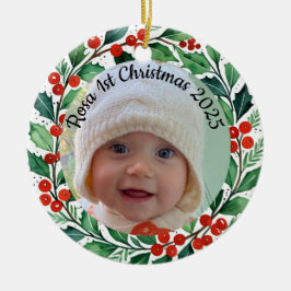 Ornamento De Cerâmica custom photo Christmas holly ceramic ornament