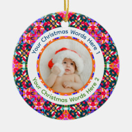 Ornamento De Cerâmica Custom Photo Merry Christmas Modern Colorful