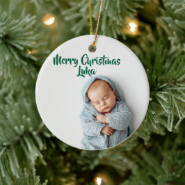 Ornamento De Cerâmica Custom Photo & Name Holiday Christmas Ornament