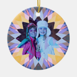 Ornamento De Cerâmica Custom Purple Yellow Christmas Star Photo Gift