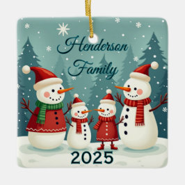 Ornamento De Cerâmica Custom Snowman Family Of Four