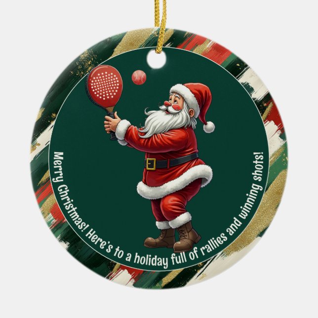 Ornamento De Cerâmica 🎾🎄Custom text, Santa Rally Round (Frente)