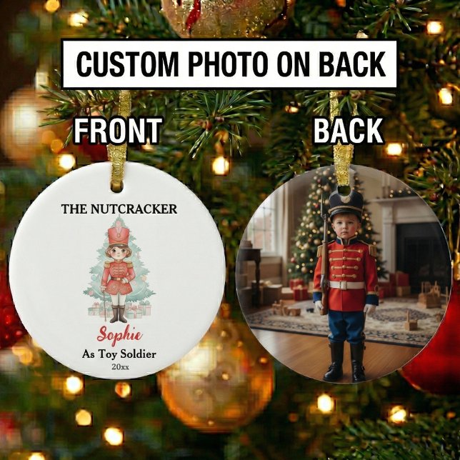 Ornamento De Cerâmica Custom Toy Soldier Nutcracker Photo Christmas (Criador carregado)