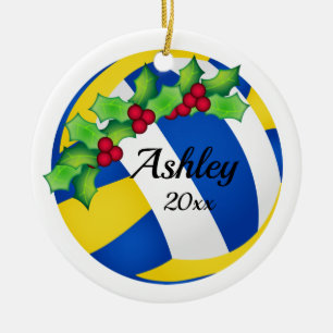Ornamento De Cerâmica Custom Volleyball Christmas Ornament Blue - Yellow