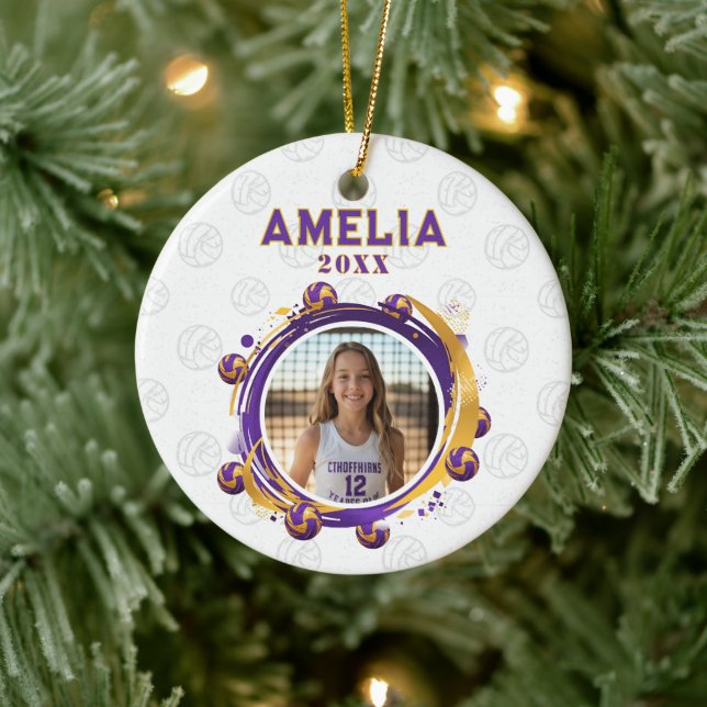 Ornamento De Cerâmica Custom Volleyball Player Photo Christmas (Árvore)