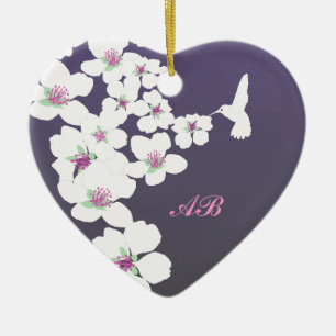 Ornamento De Cerâmica Customizável: Colibri e flor no roxo