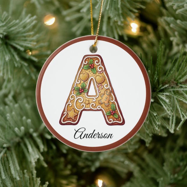 Ornamento De Cerâmica Customize Christmas Gingerbread Letter A Monogram (Árvore)
