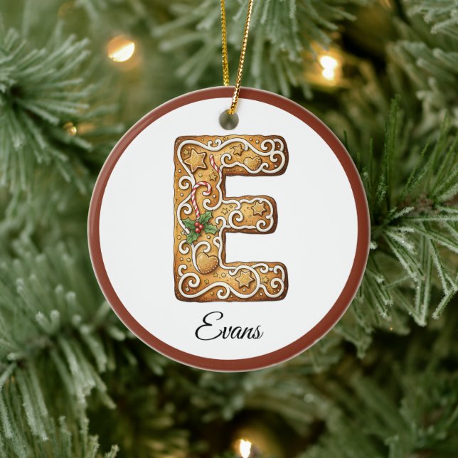 Ornamento De Cerâmica Customize Christmas Gingerbread Letter E Monogram (Árvore)