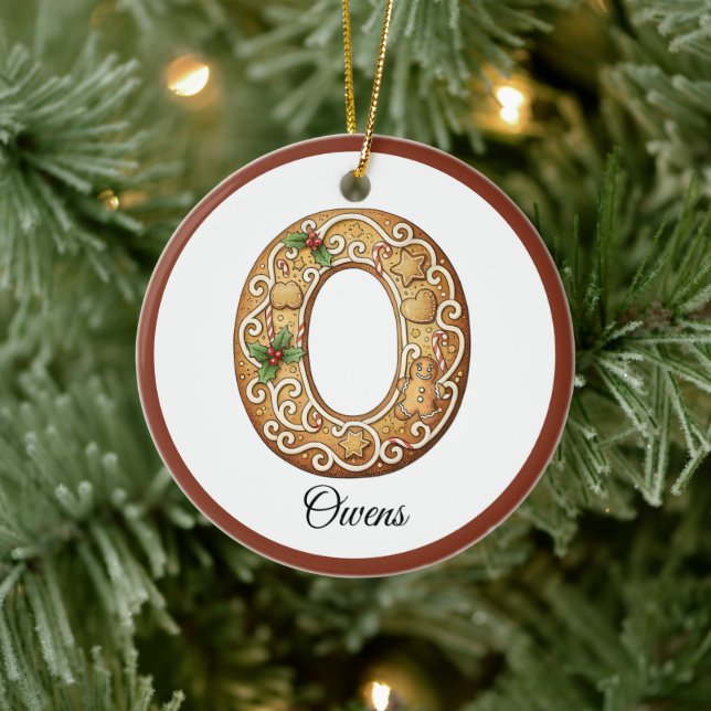 Ornamento De Cerâmica Customize Christmas Gingerbread Letter O Monogram (Árvore)