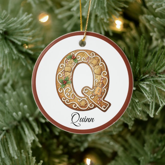 Ornamento De Cerâmica Customize Christmas Gingerbread Letter Q Monogram (Árvore)