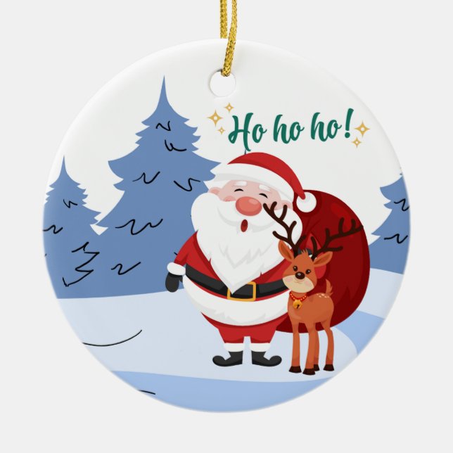 Ornamento De Cerâmica Customized Christmas Ornament with Santa (Frente)
