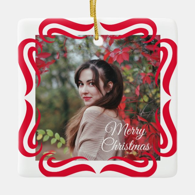 Ornamento De Cerâmica Cute 2 Photo Frame Christmas Ceramic Ornament (Frente)