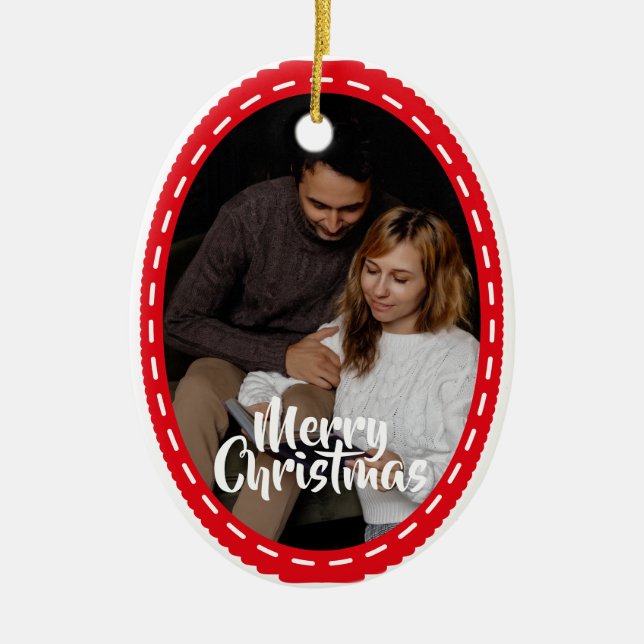 Ornamento De Cerâmica Cute 2 Photo Frame Christmas Ceramic Ornament (Frente)