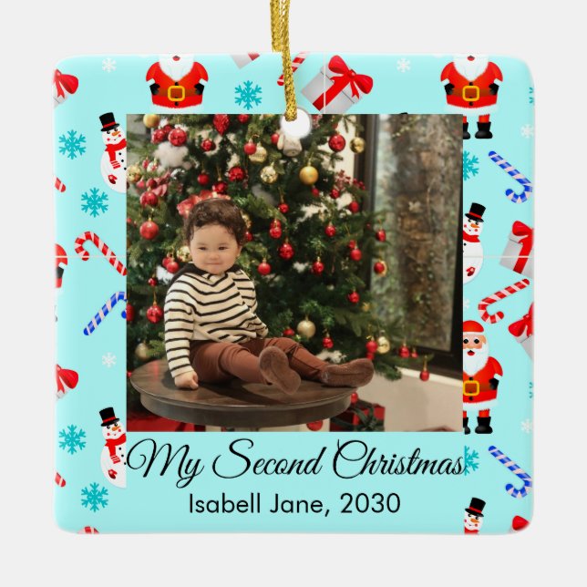 Ornamento De Cerâmica Cute Baby 2nd Christmas Photo Ornament (Frente)