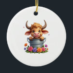 Ornamento De Cerâmica Cute Baby Highland Cow With flowers Calf Animal co<br><div class="desc">Cute Baby Highland Cow With flowers Calf Animal cow women T-Shirt (3)</div>