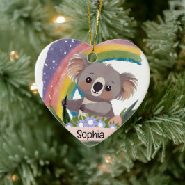 Ornamento De Cerâmica Cute Baby Koala Rainbow Nome Personalizado