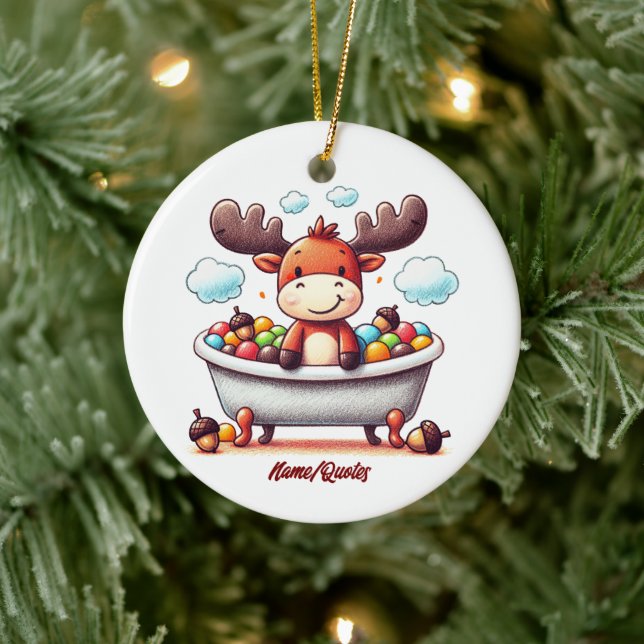 Ornamento De Cerâmica Cute Baby Moose Bath Time Cartoon Illustration (Árvore)