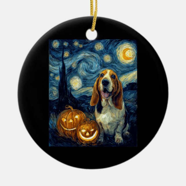 Ornamento De Cerâmica Cute Basset Hound Dog Halloween Jack O Lantern Pum (Frente)