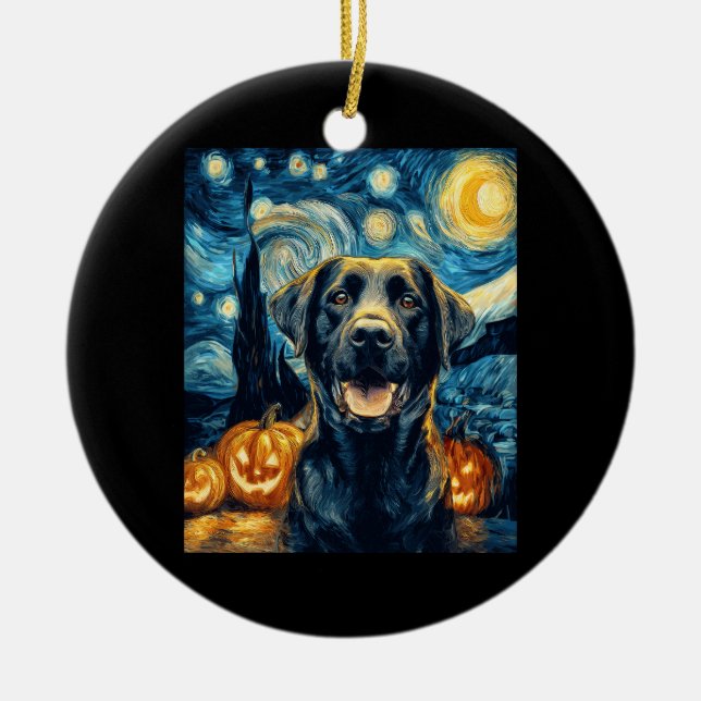 Ornamento De Cerâmica Cute Black Labrador Dog Halloween Jack O Lantern P (Frente)