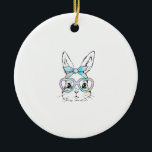 Ornamento De Cerâmica Cute Bunny Rabbit Face Tie Dye Glasses Girl Happy<br><div class="desc">Cute Bunny Rabbit Face Tie Dye Glasses Girl Happy Easter Day T-Shirt</div>