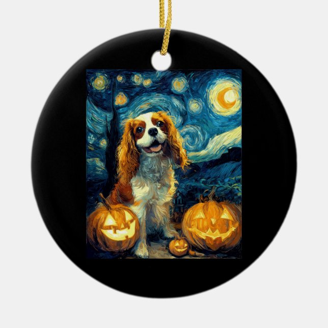 Ornamento De Cerâmica Cute Cavalier King Charles Spaniel Dog Halloween J (Frente)