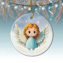 Ornamento De Cerâmica Cute Cherub Baby Girl Angel, Peace On Earth 👼🏻🎄