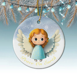 Ornamento De Cerâmica Cute Cherub Baby Girl Angel, Peace On Earth 👼🏻🎄