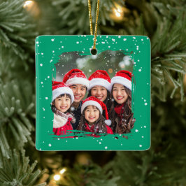 Ornamento De Cerâmica Cute Christmas Snow Family Photo