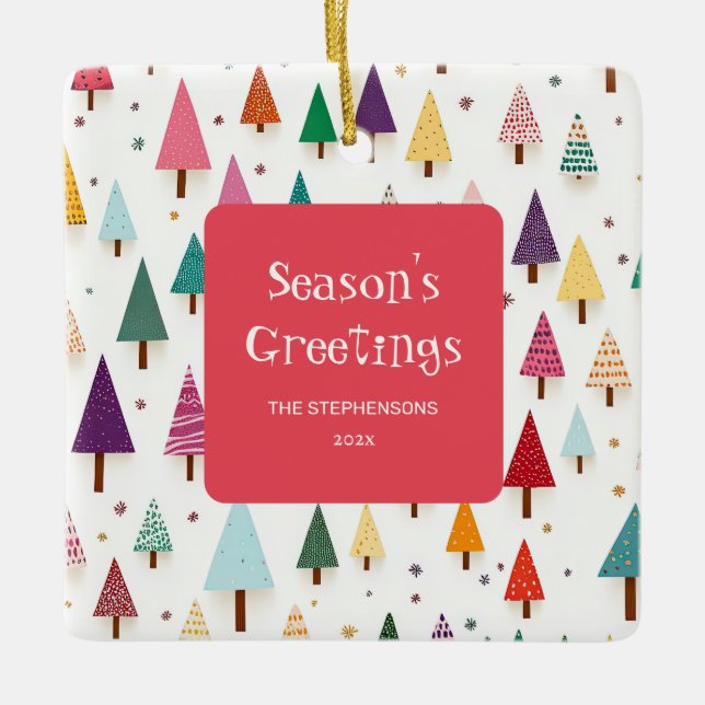 Ornamento De Cerâmica Cute Colorful Retro Christmas Trees (Frente)