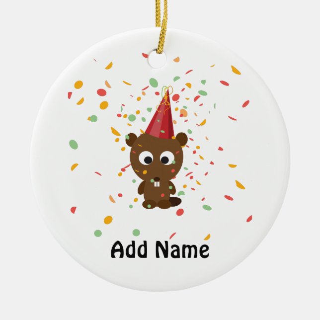 Ornamento De Cerâmica Cute Confetti Party Beaver (Frente)
