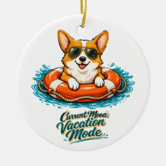 Ornamento De Cerâmica Cute Corgi "Vacation Mode" Summer Design