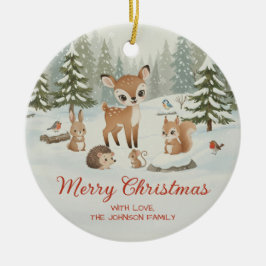 Ornamento De Cerâmica Cute Deer and Woodland Animals Merry Christmas