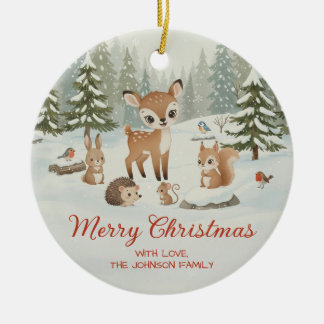 Ornamento De Cerâmica Cute Deer and Woodland Animals Merry Christmas
