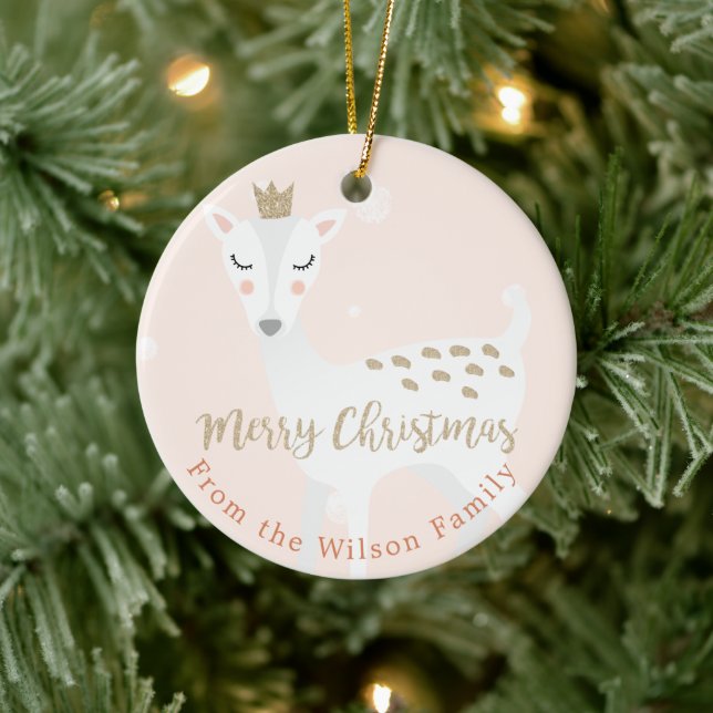Ornamento De Cerâmica Cute Deer | Cor-de-rosa | Natal personalizado (Árvore)