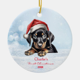 Ornamento De Cerâmica Cute Doberman Puppy Dog Santa Hat 1rua Natal