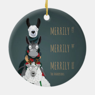 Ornamento De Cerâmica Cute Donkey Engraçado, Llama e Turquesa Ovina