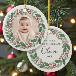 Ornamento De Cerâmica Cute Eucalyptus Baby First Christmas Photo
