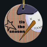 Ornamento De Cerâmica Cute Folk Art Cowboy Snowman<br><div class="desc">Arte original criada digitalmente por Deborah Miller</div>