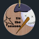 Ornamento De Cerâmica Cute Folk Art Cowboy Snowman<br><div class="desc">Arte original criada digitalmente por Deborah Miller</div>